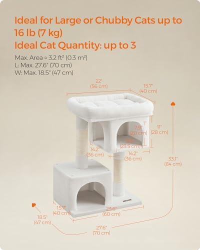 Feandrea Cat Tree, 33.1-in Cute Cat Tower, Plush Kitten Condo, Cream White - Image 6