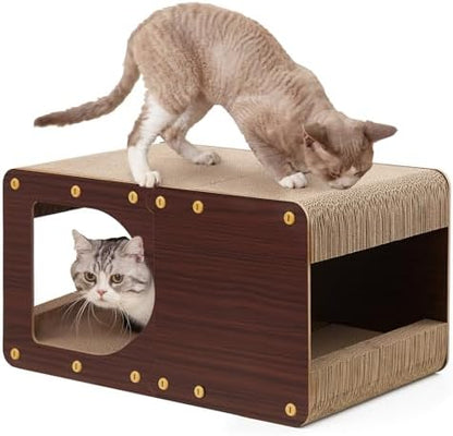 EHEYCIGA Cardboard Cat Scratcher House, 20-Inch Cat Scratch pad, Dark Brown by EHEYCIGA