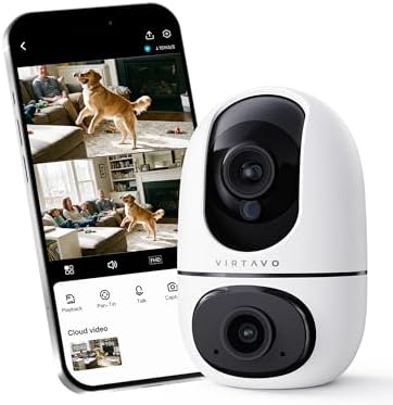 VIRTAVO Pet Camera Indoor No Subscription, for Dog Cat Baby, 360° PTZ by virtavo