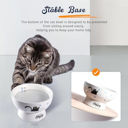 Porcelain Raised cat Bowl, 15-Ounce Raised Porcelain pet Bowl - Protects Your pet's Spine, Large-Capacity Non-Overflowing pet Bowl with Anti-Slip Strap, Dishwasher Safe (Blue) - Image 5