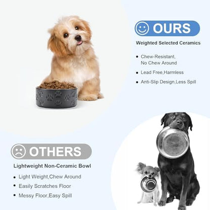 SPUNKYJUNKY Ceramic Dog and Cat Bowls 2 Pack, 5.1'' Dog and Cat Food Water Double Feeding Bowls Non-Slip for Cats and Puppy Small Sized Breed Dogs Microwave Dishwasher Safe - 13.5 OZ, 2pcs, Paw Black - Image 3
