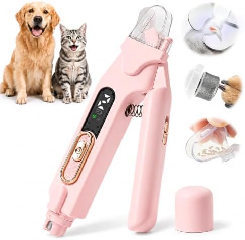 2-in-1 Dog Cat Nail Clippers & Grinder with LED Light, Pet Nail Trimmer with Splash Guard & Safety Lock, 2 Speeds USB Rechargeable Quiet Paw Nail Cutter for Large Medium Small Dogs Cats (Pink) by YIORRTitaniumCuttingBoard