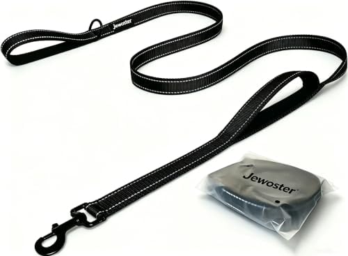 Heavy Duty Dog Leash - 2 Handles by Padded Traffic Handle for Extra Control, 6foot Long - Perfect for Medium to Large Dogs (6 ft, Black) by JEWOSTER
