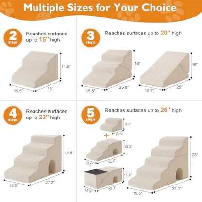 Ahpmeoa Dog Stairs for Bed 23'' H, 5-Step Dog Steps for High Bed, Beige - Image 3