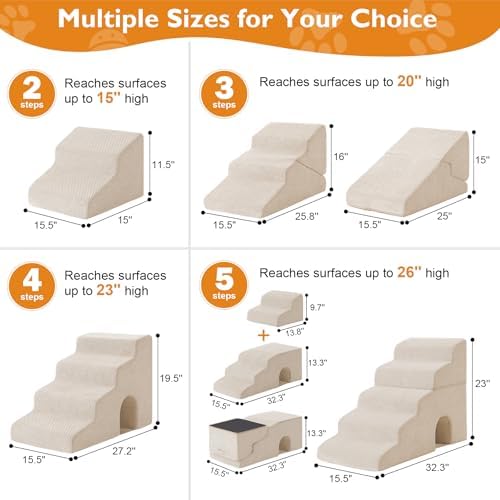 Ahpmeoa Dog Stairs for Small Dogs 16’’ H, 3-Step Dog Steps for Bed, Beige - Image 3