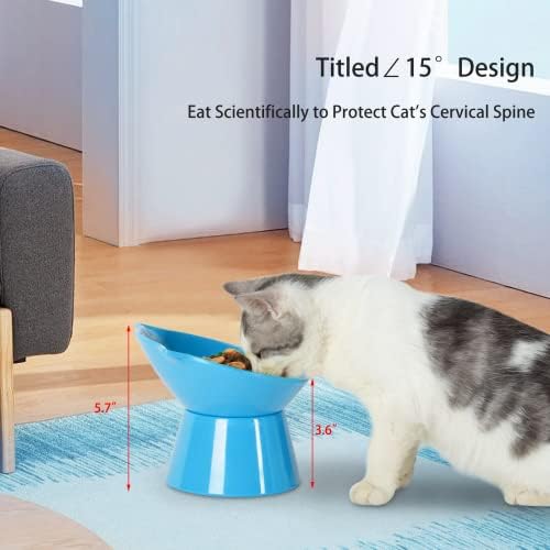 Detachable Elevated Cat Bowls, 15° Tilted Raised Cat Food Bowl Anti-Vomiting,Whisker Friendly, Adjustable Large Cat Dishes Extra Wide for Protecting Spine, Adult Kitten (Blue) - Image 4