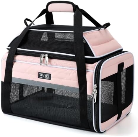 Lekereise Top-Expandable Pet Carrier 17x11x9.5 Inch Alaska Hawaiian Airline Approved Soft Sided Underseat with Locking Safety Zippers Anti-Scratch Mesh by Lekereise