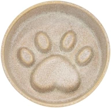 Ceramic Slow Feeder Bowl, 6.69 x 5.7 inches, Elevated Design with Paw Pattern, for Cats and Small Dogs (Khaki) by Padolitlay