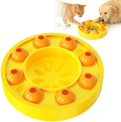 Dog Food Puzzle Toys Interactive Game Toy for IQ Training Enrichment Dog Food Puzzle Slow Feeder for Small, Medium Dogs and All Cats (Yellow Bowl) by Whiskopia