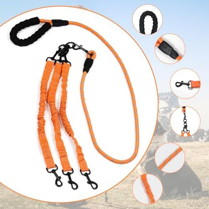 Dog Double Leashes,Rope Bungee Three Leash with Padded Handle Removable for 3 Dogs,Tangle-Free, Padded Handles, 360° Swivel Control (Orange, 5 Way) - Image 3