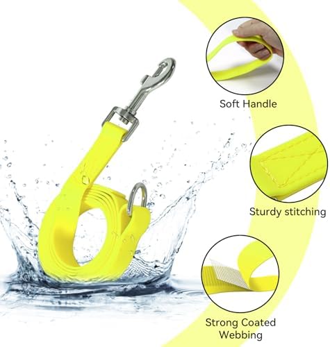 Waterproof Dog Leash, 5/6 FT Durable Odor-Proof Dog Leashes with Strong Metal Hooks Fits Small Medium or Large Dogs (Yellow, 6FT - 1 inch Width) - Image 2
