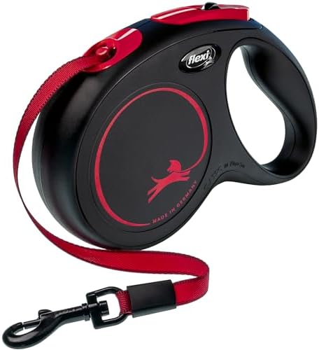 FLEXI® New Classic Tape Retractable Dog Leash, Medium 16ft -Black Red by Flexi