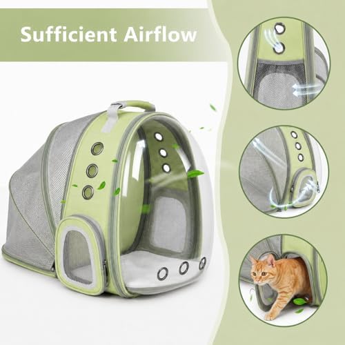 Expandable Cat Carrier Backpack with Bubble Window and Mesh, Light Green - Image 5
