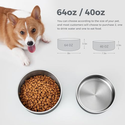 WENBOKMIN Dog Bowl, Stainless Steel Food and Water Bowl, 64oz, Deep Grey | Non Slip Quiet Bottom, Easy to Clean, Dishwasher Safe - Image 2