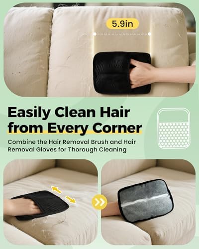 Carpet Rake for Pet Hair Removal Tool - 4 in 1 Pet Hair Remover Kit for Dog Cat Fur Remover, Contain 60" Adjustable Rubber Broom, Glove, Magic Brush and Scraper for Furniture,Short Pile Carpets, Mats - Image 6