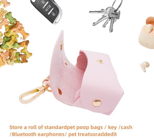 Leather Poop Bag Holder Dispenser for Leash, Portable and Reusable Dog Poop Dispenser, Dog Bag Holder for Walking, Outdoor, Travelling (Pink) - Image 4