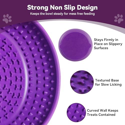Dog Lick Bowl, Anxiety Relief Lick Mat for Dogs, Non-Slip Freeze Licking Bowl Enrichment Puzzle Feeder for Distraction, BPA Free Silicone, Dishwasher Safe(Purple-Large) - Image 4