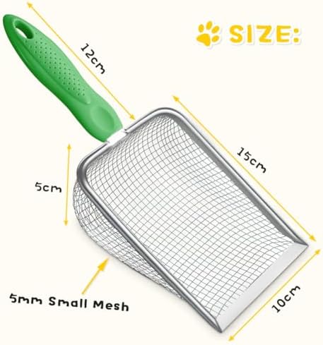 Metal Cat Litter Scoop,Sturdy Litter Cleaner Corner Shovel,Stainless Steel Mesh Litter Shovel,Easy to Clean Reptile Terrarium Sand Waste(Green)-Christmas - Image 3