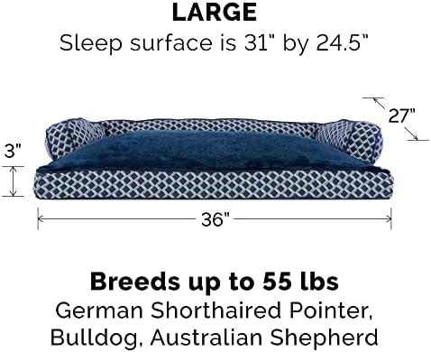 Furhaven Pillow Dog Bed for Large/Medium Dogs w/ Removable Bolsters & Washable Cover - Plush & Woven Decor Comfy Couch Sofa - Diamond Blue, Large - Image 2