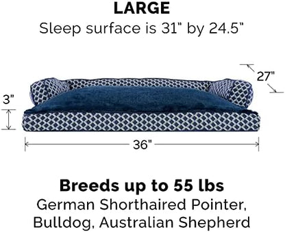 Furhaven Pillow Dog Bed for Large/Medium Dogs w/ Removable Bolsters & Washable Cover - Plush & Woven Decor Comfy Couch Sofa - Diamond Blue, Large - Image 2