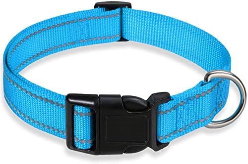 Reflective Dog Collar with Buckle Adjustable Safety Nylon Collars for Small Medium Large Dogs, Blue M by BOOMIBOO
