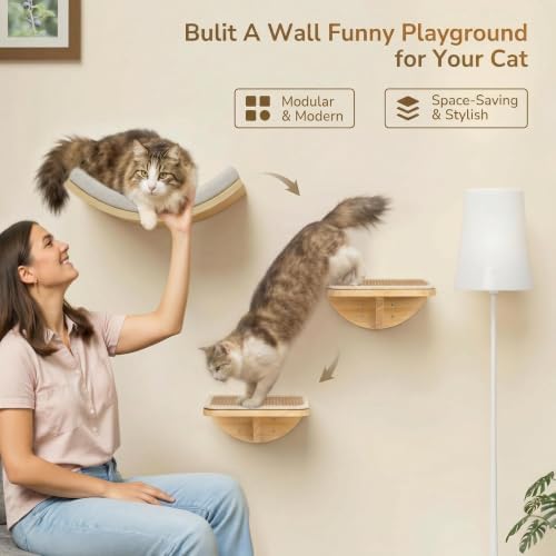 Cat Wall Shelves with Sisal Pads, 4-Piece Wooden Cats Furniture Set with Cat Window Perch, Flat Shelf & Sisal-Clad Steps for Climbing and Scratching - Image 2