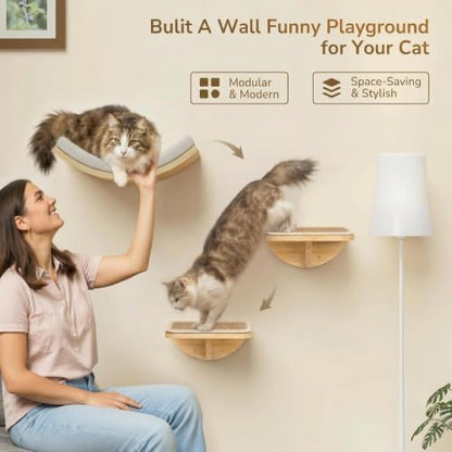 Cat Wall Shelves with Sisal Pads, 4-Piece Wooden Cats Furniture Set with Cat Window Perch, Flat Shelf & Sisal-Clad Steps for Climbing and Scratching - Image 2