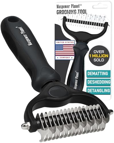 Maxpower Planet Hair Brush - Double Sided Shedding, Dematting Undercoat Rake for Dogs and Cats, Extra Wide Dog Grooming Brush, Reduce Shedding by 95%, Black by MaxpowerPlanet