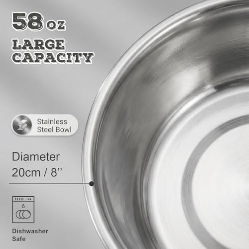 Elevated Dog Bowls, Metal Raised Dog Bowl Stand with 2 Thick 58oz Stainless Steel Food Bowls & Non-Slip Mat - 11.8" Tall for Medium/Large Breeds(Grey) - Image 5