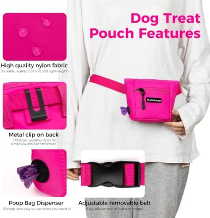 Dog Treat Pouch, Powerful Magnet Closure Device Dog Training Treat Bag Large Capacity Pet Treat Pouch with Poop Bag Dispenser Treat Bag for Dog Training with Metal Waistband Clip (Pink) - Image 6