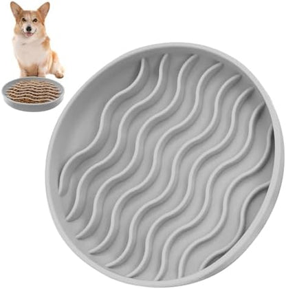 Fhiny Slow Feeder Dog Bowl, Silicone Dog Puzzle Bowl Slow Feeder Puppy Bowls Slow Eating Modern Lick Mat Design Dishwasher Microwave Fit for Fast Eaters, All Small Medium Dogs Puppy Doggy (Grey) by Fhiny
