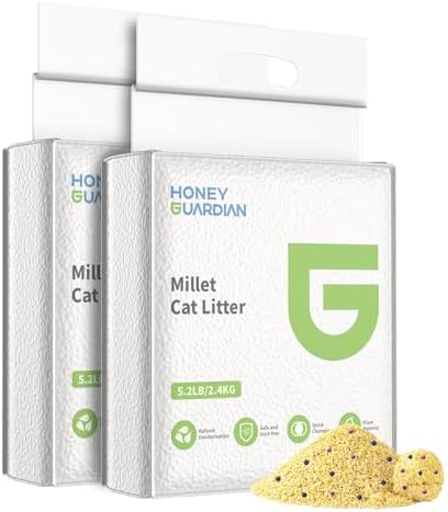 HoneyGuardian Millet Cat Litter Fast Clumping, 100% Natural Ingredients Litter, Flushable, Really Dust Free, Lightweight,Ultra Absorbent, Solubility in Water(5.2lb×2bag) by HoneyGuaridan