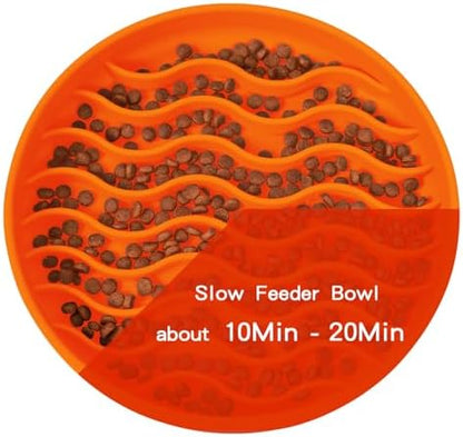 Slow Feeder Dog Bowls, Silicone Food Bowl Anti-Gulping, Pets Puppy Slow Feeder with Suction Cups, Dishwasher Microwave Safe for All Small Medium Dogs, Wave Design Orange - Image 4