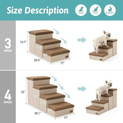 COZY KISS Dog Stairs with Storage, 16.7" H Wider Dog Steps, 3-Step - Image 3