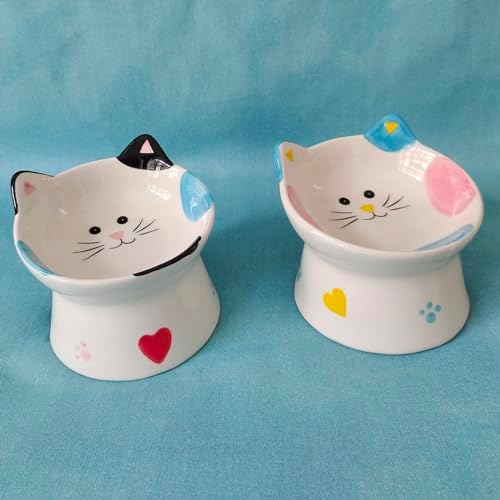 Cute Ceramic Raised Cat Bowls Elevated Design, 15° Tilted FeederProtect Cat's Spine Anti Vomiting Blow for Flat Faced Cats, Kitten Small Dogs,Raise Tilted Cat Food Bowld Pet Dishes(Black) - Image 5