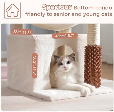 Cat Tree 32” Small Cat Tower with Large Hammock 16”& Self Groomer - Image 3