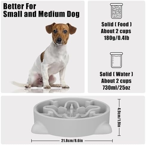 Slow Feeder Dog Bowls Medium Breed, Dog Food Bowl Medium Anti-Choking Bloat Stop Puzzle Healthy Eating Bowl (Gray, 2 Cup) - Image 2