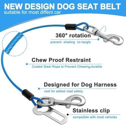 Dog Seat Belt Harness for Car,2pcs Dog Seatbelt of Coated Wire Leash Safety Restraint,No Chew Tether Cable Vehicle Dogs Accessories,Double Clips & Latch (Blue, 16 inch/40 CM) - Image 5