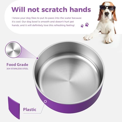 WENBOKMIN Dog Bowl, Stainless Steel Food and Water Bowl, 40oz, Purple | Non Slip Quiet Bottom, Easy to Clean, Dishwasher Safe - Image 5