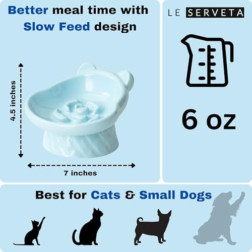 Winnie The Pooh Series Ceramic Slow Feeder Cat Bowl, Raised Anti-Gulping Design with Bear Ears, Pastel Colors, Quilted Pattern Base (Blue) - Image 2