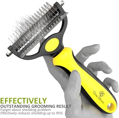 Spring Blossoms-2 in 1 Professional Grooming Rake for Cats & Dogs-Dematting Comb for Easy Mats & Tangles Removing,Pet Brush Safe No More Nasty Shedding and Flying Hair (Lemon Yellow) - Image 2