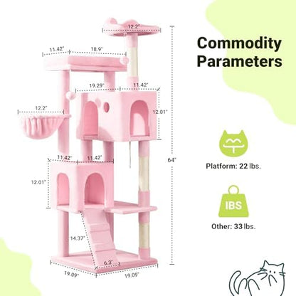Allewie 64 Inches Multi-Level Cat Tree Tower for Indoor Cats Pink - Image 3