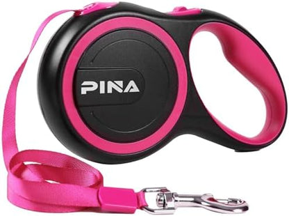 PINA Retractable Dog Leash, 16ft Dog Leash for Small Medium Dogs Up to 44lbs, 360° Tangle-Free Strong Reflective Nylon Tape, with Anti-Slip Handle, One-Handed Brake, Lock - Black Pink by PINA