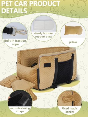 Prpeko Small Dog Car Seat, Portable Dog Seat with Soft Washable Cushion,Center Console Dog Car Seat for Small Dogs Up to 13lbs(Brown) - Image 5