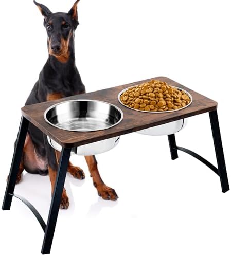 Elevated Dog Bowls for Medium and Large Dogs Wood Raised Bowl Stand with Two 1700ML (58oz) Stainless Steel Dog Food and Water Bowls,Non-Slip by Unknown