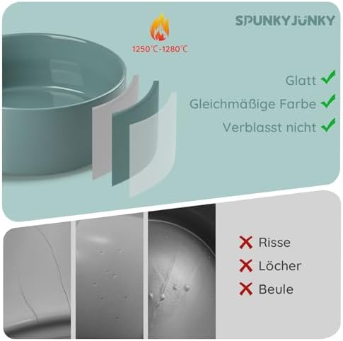 SPUNKYJUNKY 28.7OZ Ceramic Dog and Cat Bowl, Modern Cute Weighted Food Water Bowl for Replacement Light Green (2 Pack) - Image 2