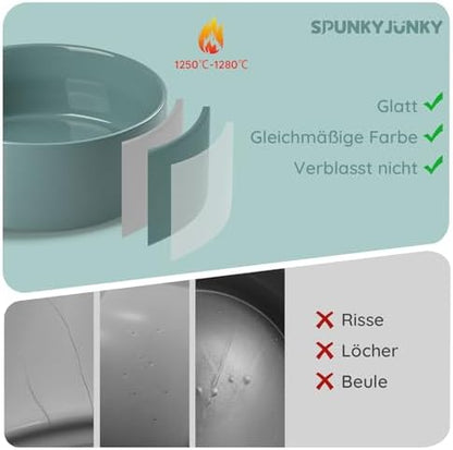 SPUNKYJUNKY 28.7OZ Ceramic Dog and Cat Bowl, Modern Cute Weighted Food Water Bowl for Replacement Light Green (2 Pack) - Image 2