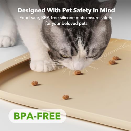 PETLIBRO Dog Food Mat, Safety Silicone Cat Food Mat for Feeder & Fountain, Waterproof Dog Bowl Mat, Raised Edge Spill Protection Floor, Cove Feeding Mat for AF005, AF103 Single Tray, 17.7"x12" - Image 2