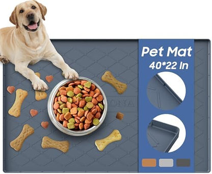 URMONA Pet Food Mat 40 x 22 in, Waterproof Silicone Dog Food Mat Litter Mat by URMONA
