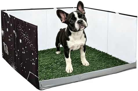 Dog Grass Pad with Tray,Foldable Dog Litter Box with High Walls,Odor Free Artificial Grass Pad for Dog Potty,No Assembly,No Spill, Waterproof, Easy to Clean (Black Star, S-23.6''Lx23.6''Wx12''H) by Bencacawinstyle